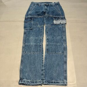 MNML Denim Cargo Pant Men 28x31 Blue Cotton Double Knee Streetwear Workwear-3038